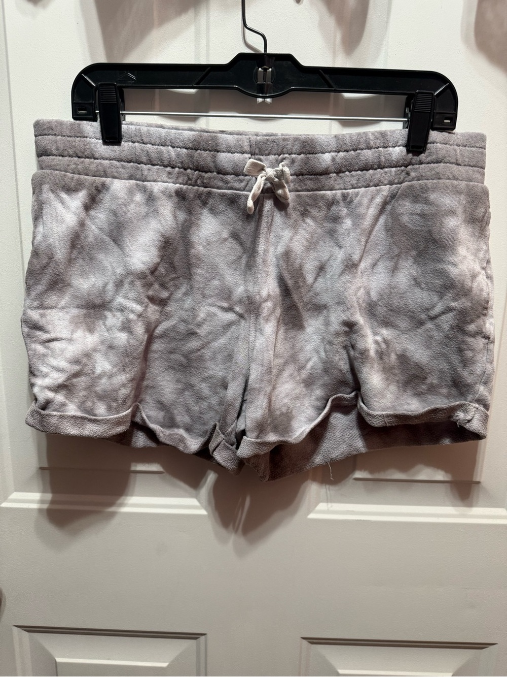 Cozy Tie-Waist Women's Terry Shorts - Gray - Light Gray Tie Dye Size M